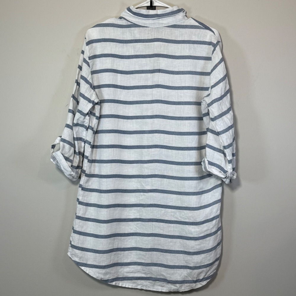 Viola Borghi Linen Tunic Women S Blue White Stripe Made in Italy Coastal Travel - Picture 2 of 10